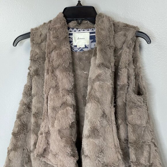 Elevenses Faux Fur Vest Womens Small‎ Brown Asymmetric Open Front Sleeveless - Picture 3 of 9